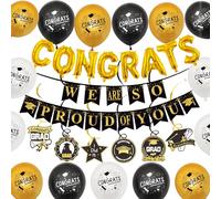Cartel de fiesta de graduación 2024 para decoración de fiesta de graduación, pancarta de globos de aluminio con texto en inglés "We are so Proud of You", pancarta colgante de espirales,