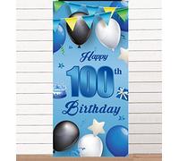 Cartel de fotos azul de feliz cumpleaños número 100, telón de fondo para cabina de fotos, globos y estrellas, decoración temática para 100 años de edad, fiesta de cumpleaños, suministros de decoración