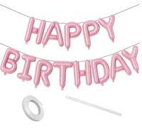 Cartel de globo de feliz cumpleaños rosa claro, letras de aluminio de mylar de 16 pulgadas para decoraciones de cumpleaños y suministros de fiesta