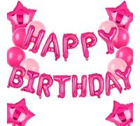 Cartel de globos de feliz cumpleaños, color rosa intenso de 16 pulgadas, letras de papel de aluminio de mylar, globos de látex, globos de estrella para baby shower, vaquera occidental, Let's Go Girls