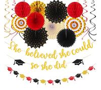Cartel de graduación para decoración de fiesta, color rojo, negro y dorado, 18 piezas, She believed she could so she did