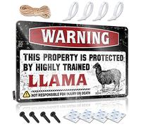 Cartel de hojalata con texto en inglés "Warning This Property Is Protected By A Highly Trained Llama Cozy Tinsign - Cartel de metal de estaño para decoración de pared colgante de jardinero (20 x 30 cm