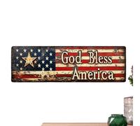 Cartel De Hojalata Del Día De La Independencia - Bandera Americana Patriótica Vintage 40x10 Cm - Placa mural, blanca y azul | Para El Día De La Independencia Patio Salón Pasillos Jardín