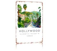 Cartel De Hojalata Póster De Acuarela De Hollywood 20X30Cm Letreros Metalicos Divertidos Carteles De Metal Cartel De Chapa para Aula Baño Oficina