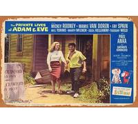 Cartel de hojalata retro con texto en inglés "The Private Lives of Adam and EVE", con texto en inglés "Las vidas privadas de Adán y EVA", con texto en inglés "Mickey Rooney, Mamie Van Doren", póster