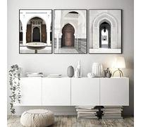 Cartel De La Lona De La Caligrafía Árabe Marruecos Puerta Vieja Mezquita Pintura Islámica Subhanallah Bismillah Impresión Musulmana 3 Piezas Imagen De Arte De Pared Decoración Del Hogar 16"X24"X3Pane