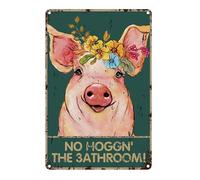 Cartel de lata con diseño de cerdo con flores para el baño, decoración del hogar, póster de decoración de pared, letrero de metal, 8 x 12 pulgadas (n.º 657)