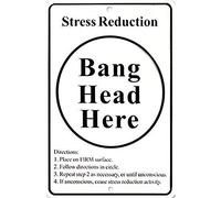 Cartel de lata con texto en inglés "Bang Head Here" (20,3 x 30,5 cm)