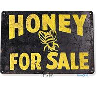 Cartel de lata con texto en inglés "Honey for Sale Kitchen Cottage Bee Farm Rustic Metal Decoration" (7.8 x 11.8 pulgadas) (largo x ancho)