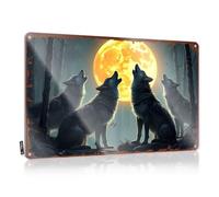 Cartel de lata con texto en inglés «Little Man Cave Howling At The Full Moon In The Forest (20 x 30 cm)
