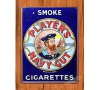 Cartel de lata con texto en inglés "Player's Navy Cut" Tabaco Rústico Cigarrillos Garaje Decoración de pared Cartel de metal de 20,3 x 30,5 cm