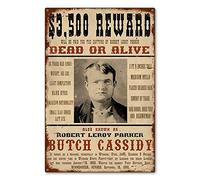 Cartel de lata de arte retro, Butch Cassidy Wild West Wanted Reward para bar, granja, café, póster decorativo para librería, 8 x 12 pulgadas