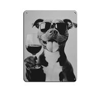 Cartel de lata de vino con texto en inglés "Happy Pit Bull, estilo vintage, metal, pub, club, cafetería, bar, hogar, decoración de pared, póster retro de 30 x 40 cm