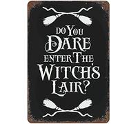 Cartel de lata dorado con texto en inglés «Do You Dare Enter The Witch's Lair» para decoración de pared, decoración de pared, póster vintage de 8 x 12 pulgadas