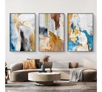Cartel de Lienzo,Cuadro Abstracto Nórdico Dorado Sobre Lienzo Azul Arte Moderno y Lujoso la Pared Póster Impreso Decoración del Hogar Sala de Estar O Dormitorio-40*50cm-3pcs (impresión sin marco)