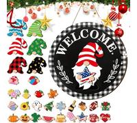 Cartel de madera intercambiable - Decoración estacional con , expositor magnético para 30x30 cm, decoraciones para sombreros extraíbles, cartel de bienvenida para puerta de entrada | Dec