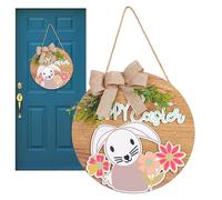 Cartel de Madera para Puerta de Pascua,Decoración Rústica de Conejo de Madera,Cartel de Bienvenida de Conejo para Puerta | Para Uso en Hogar, Interior o Exterior, Pared, Jardín, Fiestas, Vacaciones y