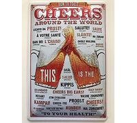 Cartel de metal (20 x 30 cm), diseño con texto "Cheers Around World Prost Bier Sign