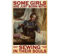 Cartel de Metal Algunas Chicas con Alma de costurera Cartel Placa Vintage Placa Metálica para la Pared para Cafetería Bar Cocina M