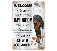 Cartel De Metal Bienvenido Al Baño, Perro Salchicha Placa Metálica Vintage Letreros De Estaño Resistente Y Duradera Letrero De Lata para Restaurante Jardín Granja 20X30Cm