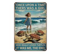 Cartel De Metal Chica Turtle Playa Érase Una Vez Un Amante De Las Turtle Placa Metálica Divertido Letreros De Estaño Impermeable Letrero De Lata para Garaje Clube Taller 20X30Cm
