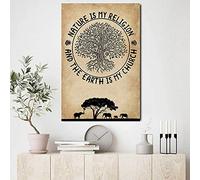 Cartel de metal con diseño de árbol de la vida, «Nature Is My Religion And The Earth Is My Church» (20,3 x 30,5 cm)