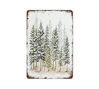 Cartel de metal con diseño de árboles de invierno, arte de bosque festivo, decoración de pared, póster de metal, 8 x 12 pulgadas
