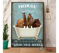 Cartel de metal con diseño de caballo y jabón de baño, con texto en inglés "Wash Your Paws" (20,3 x 30,5 cm)
