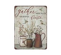 Cartel de metal con diseño de colibrí y flores reunidas aquí con corazones agradecidos, cartel de pintura de hierro para exteriores, placa vintage, cartel de cueva, garaje, pub, bar, cocina, decoració
