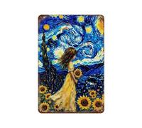 Cartel de metal con diseño de río estrellado con girasoles y chicas, decoración de pared, estilo retro, de hierro, vintage, para casa, café, club, bar, tienda, 30 x 20 cm
