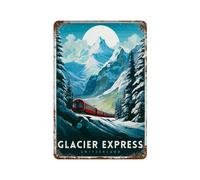 Cartel de metal con diseño de tren expreso de los Alpes suizos, viaje escénico, Suiza, viajes, aventura alpina, decoración de pared, póster de metal moderno, decoración del hogar, bar, tienda