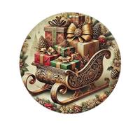 Cartel de metal con diseño de trineo dorado ornamentado con regalos para el hogar, hombre, cueva, bar, cafetería, cocina, lavandería, decoración de pared, 8 x 8 pulgadas