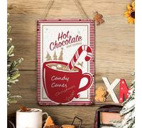Cartel de metal con diseño retro de chocolate caliente y galletas, bastones de caramelo