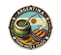 Cartel de metal con la bandera de Argentina Yerba Mate Asado, cartel de metal vintage para el hogar, hombre, cueva, bar, cafetería, cocina, lavandería, decoración de pared, regalo, 8 x 8 pulgadas