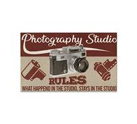 Cartel de metal con reglas de estudio de fotografía, decoración de club, cámara, póster de estaño, fotógrafo, hogar, oficina, habitación, decoración de pared, póster de metal de 8 x 12 pulgadas
