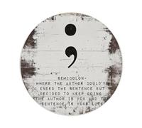 Cartel de metal con símbolo de punto y coma sobre fondo de madera desgastada, estilo vintage, para jardín, dormitorio, cafetería, bar, cueva de hombre, decoración de pared, póster de metal de 8 x 8