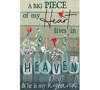 Cartel de metal con texto en inglés "A Big Piece of My Heart Lives In Heaven", póster impreso en lienzo para decoración del hogar, letrero de metal vintage para hombres y mujeres, decoración de pared