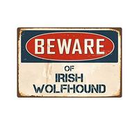 Cartel de metal con texto en inglés «Beware of Irish Wolfhound» para decoración del hogar