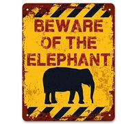 Cartel de metal con texto en inglés «Beware Of The Elephant» (Cuidado con el elefante), señal de advertencia de aluminio, 19 x 30 cm