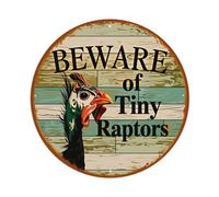 Cartel de metal con texto en inglés "Beware Of Tiny Raptors Chicken - Cartel de metal vintage para jardín, dormitorio, cafetería, bar, cueva de hombre, decoración de pared, póster de metal de 8 x 8
