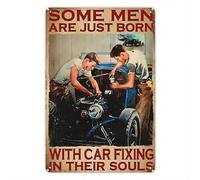 Cartel de metal con texto en inglés "Car Repair Some Men Are Born With It In Their Soul - Home Kitchen Barth Garden Art Wall Decor Poster 30.5 cm x 20.3 cm