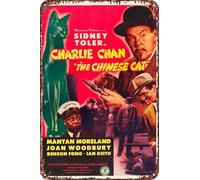 Cartel de metal con texto en inglés "Charlie Chan in The Chinese Cat" para decoración de sala de estar, cafetería, letrero decorativo para pared, 30,5 x 20,3 cm