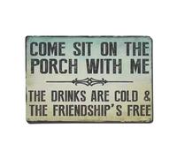 Cartel de metal con texto en inglés "Come Sit on The Porch with Me", estilo vintage, para jardín, dormitorio, cafetería, bar, cueva de hombre, decoración de pared, póster de metal de 8 x 12 pulgadas