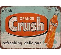 Cartel de metal con texto en inglés "Drink Orange Crush" de 1953, 20 x 30,5 cm