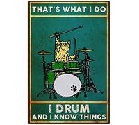 Cartel de metal con texto en inglés "Drum Cat That S What I Do I Drum and I Know Things", 30,5 x 20,3 cm