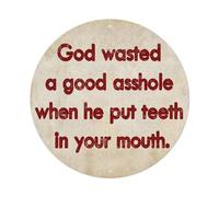 Cartel de metal con texto en inglés «God Wasted A Good Asshole When He Put Teeth In Your Mouth (Dios desperdició un buen ) cuando puso dientes en tu boca», cartel de metal vintage para