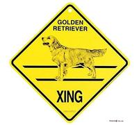 Cartel de metal con texto en inglés "Golden Retriever", diseño de perro Xing Caution Crossing Dog regalo para decoración de pared interior y exterior, placa cuadrada de 12 x 12 pulgadas, letrero retro