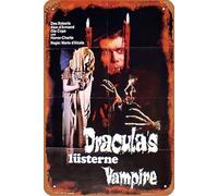 Cartel de metal con texto en inglés "Guess what happened to count dracula Movies" de estilo retro para decoración de pared para el hogar, cafetería, bar, pub, póster de metal de 8 x 12 pulgadas