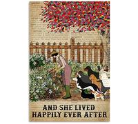 Cartel de metal con texto en inglés «Happy Life» con diseño de perro de jardín, estilo retro, para regalo de dormitorio, cafetería, tienda, 30,5 x 20,3 cm
