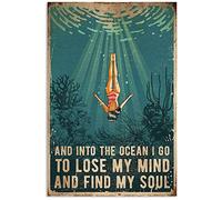 Cartel de metal con texto en inglés "Jumping To The Ocean, And Into The Ocean I Go To Lose My Mind And Find My Soul", decoración para el hogar, póster de metal de 8 x 12 pulgadas
